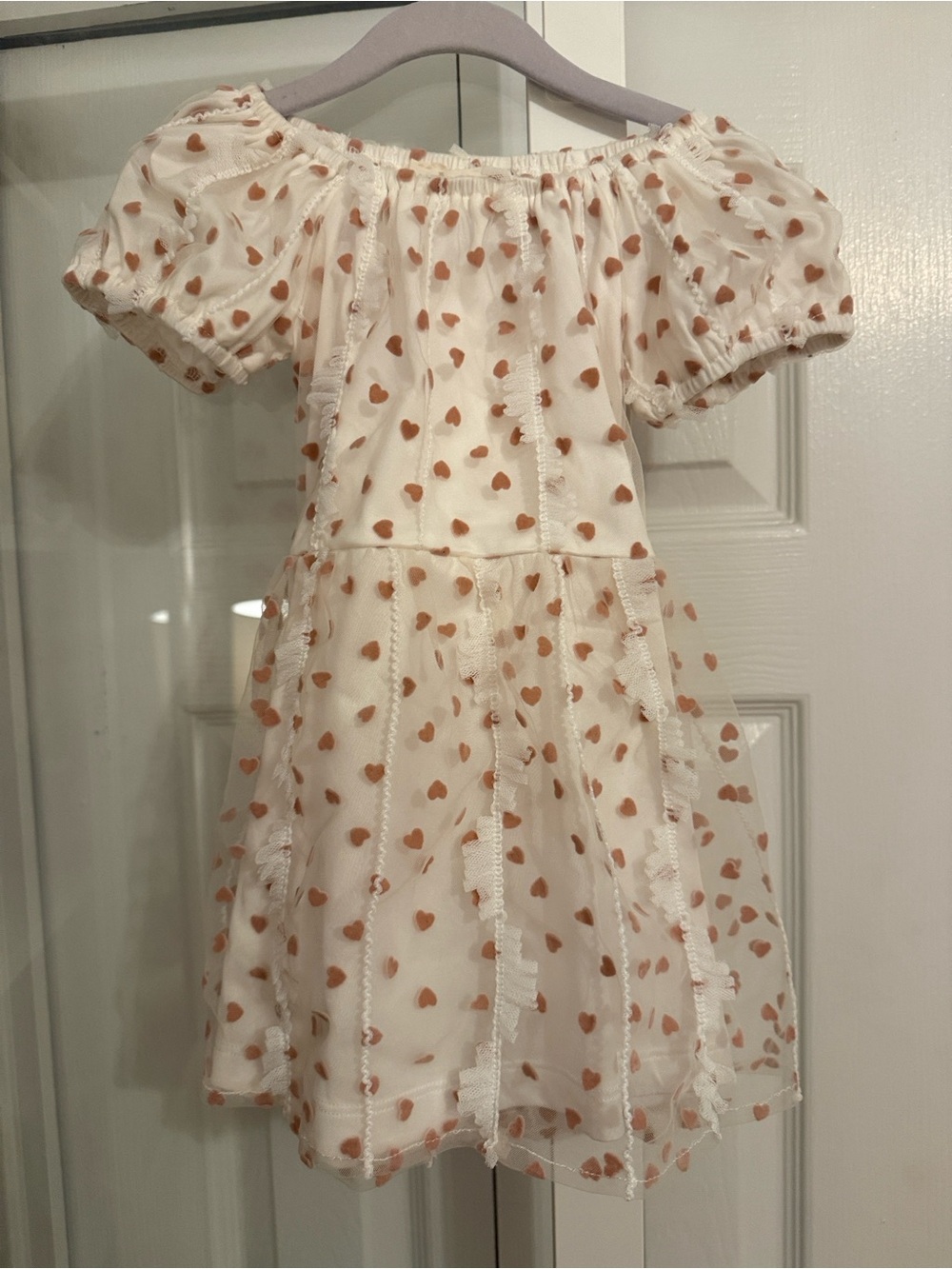 2T Dress with Tulle Overlay & Peach Heart Print -